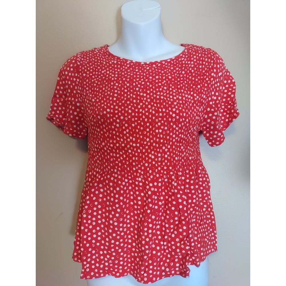 urban romantics Red White Polka Dots Elastic Bust Babydoll Top‎ Size Small